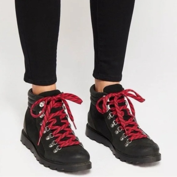 SOREL Ainsley Conquest Waterproof Leather Ankle Hiking Boots Black Size 8 - Picture 1 of 10